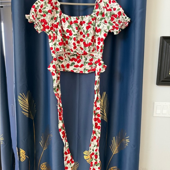 Cherry Print Crop Top with Ties - Picture 1 of 4